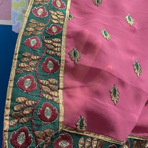 Onion Color Saree With Green Border