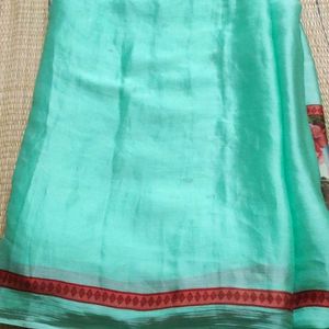 Polyster Light Green Saree without Blouse