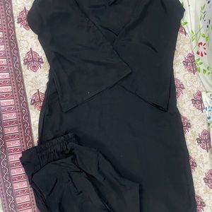 Black Poly Silk Kurta Pant Set