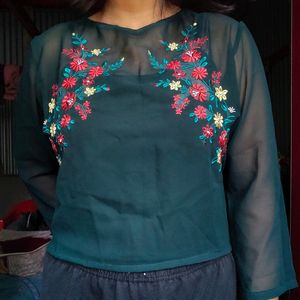 Embroidered Women Dark Green Top