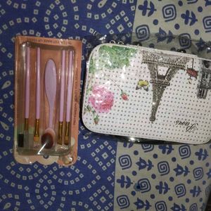 Combo Of Makeup Bag And Brushes Set Imported