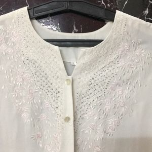 Chinese Embroidery Off White Shirt For Women