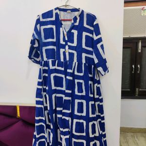 Midi A Line Blue And White Dress