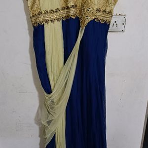 Ethnic Wear Gown In Dark Blue And Golden I Colour