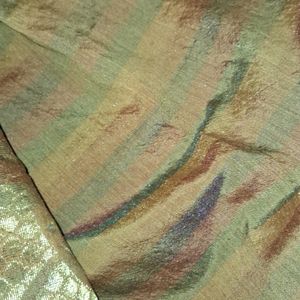 Cotton Silk Orange Multi Color Stripes Saree