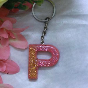 Peach With Golden Gliter Keychain