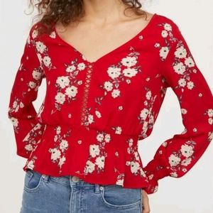 Red Floral H&M Divided Blouse