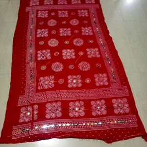 Cotton Red Mirror Work Multi Threaded Dupy