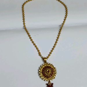 Red Stoned Gold Plated Necklace Chain