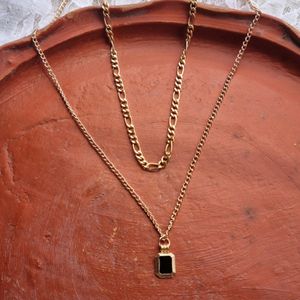 Double Chain Simplicity Black Pendant Necklace