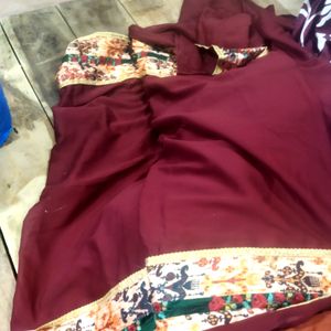 Maroon And Multi Colour Combined Unused Saree