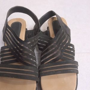 Black Striped Wedges Sandal