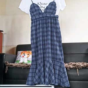 Checked Flare Dress With T Shirt Attached