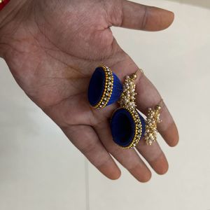 Blue Jhumkas With Moti