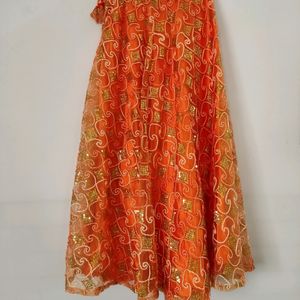 Orange Embroidered Lehenga Choli (Girl's)