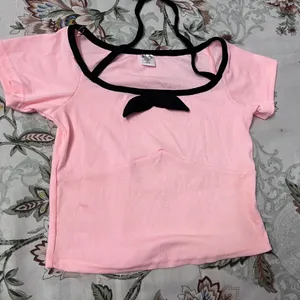 Cute Korean Bow Top In Peach Colour