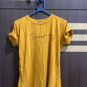 Women Mustard Coloured Slim Fit T-shirt