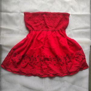 Red Embroidered Tube Top