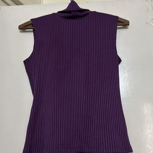 Purple Ribbed Turtle Neck Top