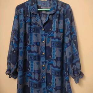 Korean Blue Printed Tops