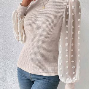 New Korean Buff Sleeves Beige Sweater