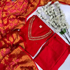 Red Kurta Pant & Dupatta Set🎉