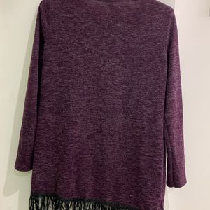 Dark purple wool top with fringes