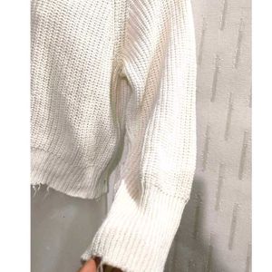 White Crop Sweater for Women's