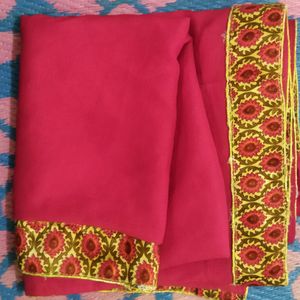 Pink Saree With Golden Border Design