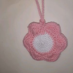 Crochet Pink Flower Bag Charm