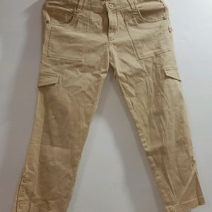 Beige Cropped Cargo Pants Women