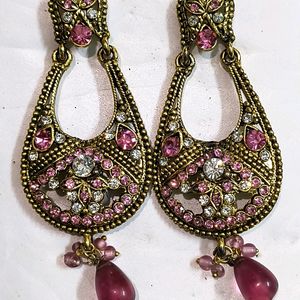 Tone Pink Metal Drop Earrings