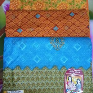 Bronze ( Kansa) Plate With Cotton Saree Set Of 3