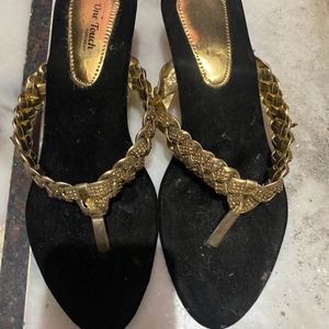 Black And Golden Sandal