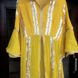 Yellow Sequins Work Kurti