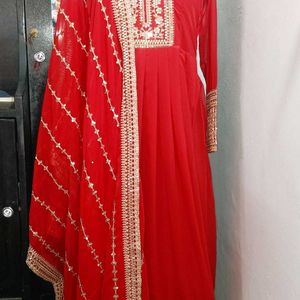 New Latest Heavy Fox Georgette Red Anarkali