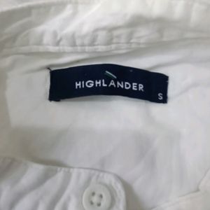 Highlander White Solid Mandarin Collar Shirt