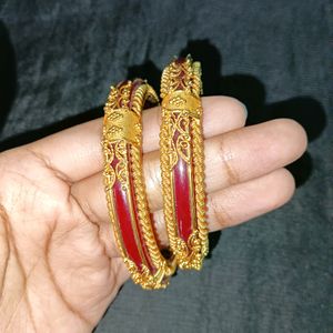 Gold Plated Red Pola Bangle, 1 Pair