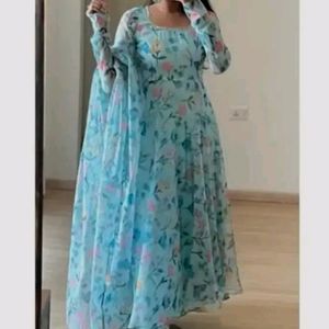 Fancy Organza Gown With Dupatta for Women