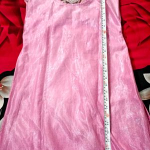 Kurti Pajama Suit Net Floral Embroidery Rose Pink