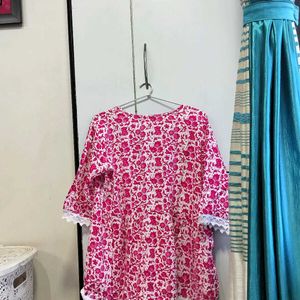 Vibrant Pink Floral Short Kurti