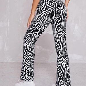 Zebra Printed Flare Trouser With Side Slit