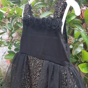 Black Net Frock With Sequined Material