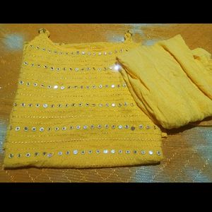 mirror wear yellow kurta set