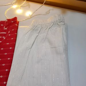 Kurti trouser and white dupatta..(Red)