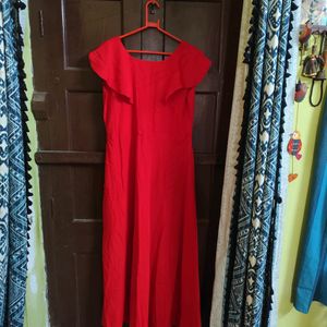 Solid Red Empire Cut Partywear Dress