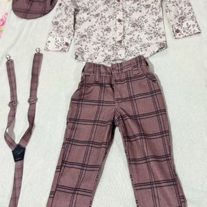 Pant Shirt Set With bow, Tie And Suspenders