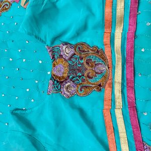 Blue Beautiful saree and blouse with embroidery