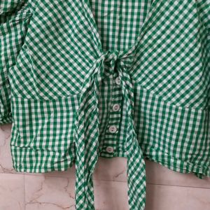 STYLE QUOTIENT CHECKED GREEN & WHITE CROP TOP