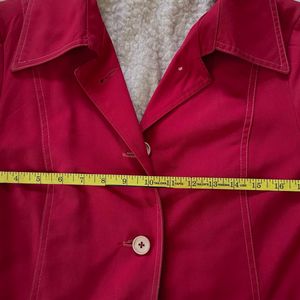 Red Mid Length Trench Coat With Pockets